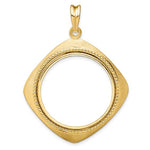 Afbeelding in Gallery-weergave laden, 14k Yellow Gold Prong Coin Bezel Holder for 27mm Coins or 1/2 oz American Eagle 1/2 oz Panda US $10 Dollar Liberty Indian Diamond Shaped Beaded Pendant Charm