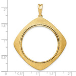 Carica l'immagine nel visualizzatore di Gallery, 14k Yellow Gold Prong Coin Bezel Holder for 30mm Coins or 1 oz Maple Leaf 1/2 oz Cat Diamond Shaped Beaded Pendant Charm