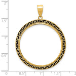 Load image into Gallery viewer, 14K Yellow Gold Diamond Cut And Black Enamel Greek Key 1 oz American Eagle Cat Krugerrand Coin Bezel Holder Pendant Charm Prong Fits 32.7 mm Coins