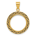 Load image into Gallery viewer, 14K Yellow Gold And Black Enamel Greek Key 1/10 oz American Eagle Krugerrand Coin Bezel Holder Pendant Charm Prong Fits 16.5 mm Coins