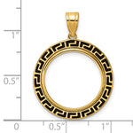 Load image into Gallery viewer, 14K Yellow Gold And Black Enamel Greek Key US Dime 1/10 oz Panda Cat Coin Bezel Holder Pendant Charm Prong Fits 18 mm Coins