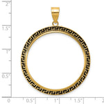 Load image into Gallery viewer, 14K Yellow Gold And Black Enamel Greek Key 1 oz American Eagle Cat Krugerrand Coin Bezel Holder Pendant Charm Prong Fits 32.7 mm Coins