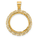 Load image into Gallery viewer, 14K Yellow Gold Diamond Cut Greek Key US Dime 1/10 oz Panda Cat Coin Bezel Holder Pendant Charm Prong Fits 18 mm Coins