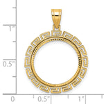 Load image into Gallery viewer, 14K Yellow Gold Diamond Cut Greek Key US Dime 1/10 oz Panda Cat Coin Bezel Holder Pendant Charm Prong Fits 18 mm Coins