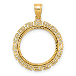 Load image into Gallery viewer, 14K Yellow Gold Diamond Cut Greek Key US Dime 1/10 oz Panda Cat Coin Bezel Holder Pendant Charm Prong Fits 18 mm Coins