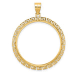 Load image into Gallery viewer, 14K Yellow Gold Textured Greek Key Old US Series 1 oz Panda Australian Nugget Kangaroo Koala Coin Bezel Holder Pendant Charm Prong Fits 32 mm Coins