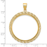 Load image into Gallery viewer, 14K Yellow Gold Textured Greek Key Old US Series 1 oz Panda Australian Nugget Kangaroo Koala Coin Bezel Holder Pendant Charm Prong Fits 32 mm Coins