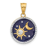 Load image into Gallery viewer, 14k Yellow Gold Rhodium Enamel Celestial Sun Moon Stars Cosmos Cosmic Pendant Charm