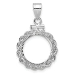 Load image into Gallery viewer, 14K White Gold Diamond Cut Rope Edge US $1 Dollar Type 1 and 2 Peso Coin Bezel Holder Pendant Charm Screw Top Fits 13 mm Coins