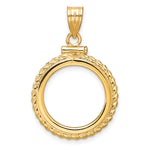 Indlæs billede til gallerivisning 14K Yellow Gold Diamond Cut Rope Edge 1/10 oz American Eagle Krugerrand Coin Bezel Holder Pendant Charm Screw Top Fits 16.5 mm Coins