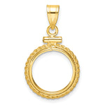 將圖片載入圖庫檢視器 14K Yellow Gold Rope Edge 1/20 oz Maple Leaf Panda Kangaroo 1/25 oz Cat Coin Bezel Holder Pendant Charm Screw Top Fits 14 mm Coins