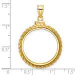 Load image into Gallery viewer, 14K Yellow Gold Rope Edge 1/4 oz American Eagle Panda 2 Rand US $5 Jamestown Coin Bezel Holder Pendant Charm Screw Top Fits 22 mm Coins
