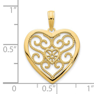 14K Yellow Gold Fancy Heart in a Heart Pendant Charm