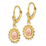 Load image into Gallery viewer, 14k Yellow Rose Gold Two Tone Sunflower Leverback Dangle Earrings
