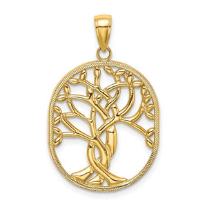 14k Yellow Gold Tree of Life Celtic Knot Oval Pendant Charm