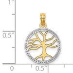 Indlæs billede til gallerivisning 14k Yellow Gold and Rhodium Tree of Life Circle Round Pendant Charm