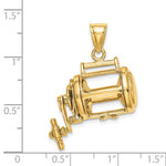 Carica l'immagine nel visualizzatore di Gallery, 14k Yellow Gold Fishing Reel Moveable 3D Pendant Charm