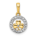 將圖片載入圖庫檢視器 14k Yellow Gold and Rhodium Shamrock Clover Round Circle Small Pendant Charm