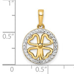 Load image into Gallery viewer, 14k Yellow Gold and Rhodium Lucky Four-Leaf Clover Round Circle Pendant Charm
