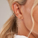 이미지를 갤러리 뷰어에 로드 , 14k Yellow Gold Diamond Cut Multi Bead Chain Drape Ear Cuff Earrings