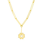 Load image into Gallery viewer, 14K Yellow Gold Diamond Sun Round Medallion Paper Clip Chain Lariat Y Necklace