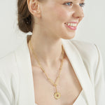 Load image into Gallery viewer, 14K Yellow Gold Diamond Sun Round Medallion Paper Clip Chain Lariat Y Necklace