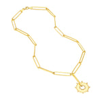 Load image into Gallery viewer, 14K Yellow Gold Diamond Sun Round Medallion Paper Clip Chain Lariat Y Necklace