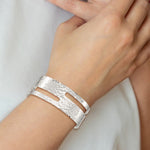 Load image into Gallery viewer, 925 Sterling Silver 23mm Fancy Hammered Contemporary Modern Cuff Bangle Bracelet