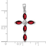 Charger l'image dans la galerie, Sterling Silver Genuine Natural Garnet and Diamond Cross Pendant Charm