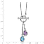 Load image into Gallery viewer, Sterling Silver Amethyst and Blue Topaz Pear Shaped Lariat Y Drop Necklace Chain