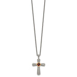 Lataa kuva Galleria-katseluun, Sterling Silver with 14k Gold Accent Genuine Cushion Checkerboard Garnet Antique Style Cross Pendant Charm Necklace