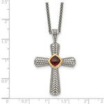 Lataa kuva Galleria-katseluun, Sterling Silver with 14k Gold Accent Genuine Cushion Checkerboard Garnet Antique Style Cross Pendant Charm Necklace