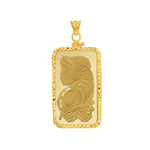 Załaduj obraz do przeglądarki galerii, 14K Yellow Gold Pamp Suisse Lady Fortuna 1 oz Bar Coin Bezel Diamond Cut Screw Top Frame Mounting Holder Pendant Charm
