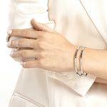 画像をギャラリービューアに読み込む, 14k Yellow White Gold Diamond Greek Key Square Tube Bangle Bracelet