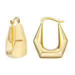 Load image into Gallery viewer, 14k Yellow Gold Puffy Pentagon Shaped Geometric Design Hoop Earrings