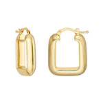 이미지를 갤러리 뷰어에 로드 , 14k Yellow Gold Puffy Square Geometric Design Hoop Earrings