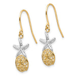 Kép betöltése a galériamegjelenítőbe: 14k Gold Two Tone Sand Dollar Starfish Shepherd Hook Dangle Earrings