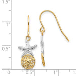 Kép betöltése a galériamegjelenítőbe: 14k Gold Two Tone Sand Dollar Starfish Shepherd Hook Dangle Earrings