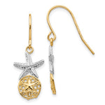 Kép betöltése a galériamegjelenítőbe: 14k Gold Two Tone Sand Dollar Starfish Shepherd Hook Dangle Earrings