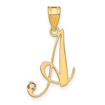 將圖片載入圖庫檢視器 14K Yellow Gold Diamond Initial Letter A Cursive Script Alphabet Pendant Charm