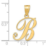 Load image into Gallery viewer, 14K Yellow Gold Diamond Initial Letter B Cursive Script Alphabet Pendant Charm