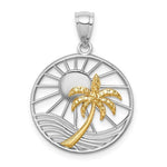 Load image into Gallery viewer, 14k White Yellow Gold Two Tone Palm Tree Sunset Beach Pendant Charm
