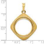 Загрузить изображение в средство просмотра галереи, 14k Yellow Gold Prong Coin Bezel Holder for 17.8mm Coins or US $2.50 Dollar Liberty US $2.50 Dollar Indian Barber Dime Mercury Dime Diamond Shaped Beaded Pendant Charm