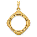 Загрузить изображение в средство просмотра галереи, 14k Yellow Gold Prong Coin Bezel Holder for 17.8mm Coins or US $2.50 Dollar Liberty US $2.50 Dollar Indian Barber Dime Mercury Dime Diamond Shaped Beaded Pendant Charm