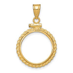 Carica l'immagine nel visualizzatore di Gallery, 14K Yellow Gold Coin Holder for 16.5mm Coins or 1/10 oz American Eagle 1/10 oz Krugerrand Rope Bezel Screw Top Pendant Charm