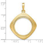 Загрузить изображение в средство просмотра галереи, 14k Yellow Gold Prong Coin Bezel Holder for 20mm Coins or 1/4 oz Kangaroo Diamond Shaped Beaded Pendant Charm