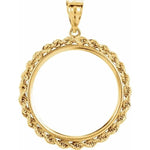 Lade das Bild in den Galerie-Viewer, 14K Yellow Gold United States US 10 Dollar or Chinese Panda 1/2 oz Coin Tab Back Frame Rope Style Pendant Holder for 27mm x 2mm Coins