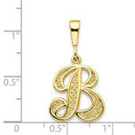 Załaduj obraz do przeglądarki galerii, 10K Yellow Gold Initial Letter B Cursive Script Alphabet Filigree Pendant Charm