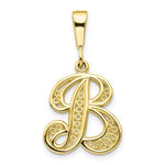 Załaduj obraz do przeglądarki galerii, 10K Yellow Gold Initial Letter B Cursive Script Alphabet Filigree Pendant Charm
