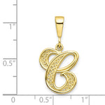 画像をギャラリービューアに読み込む, 10K Yellow Gold Initial Letter C Cursive Script Alphabet Filigree Pendant Charm